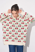 Moncelia Perrine Cherry Jacquard Crew Neck Sweater
