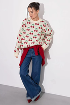 Moncelia Perrine Cherry Jacquard Crew Neck Sweater