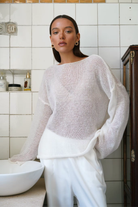 Moncelia Leila Sheer Open-Knit Boat Neck Sweater