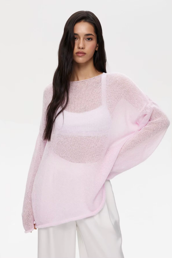 Moncelia Paola Sheer Open-Knit Boat Neck Sweater