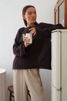 Moncelia Leila Sheer Open-Knit Boat Neck Sweater