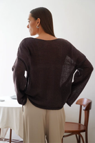 Moncelia Paola Sheer Open-Knit Boat Neck Sweater