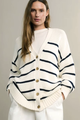 Moncelia Gaia Striped Button-Front Knit Cardigan