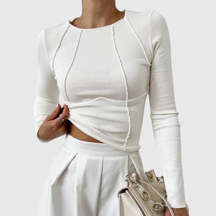 Moncelia Ottavia Seam-Detail Ribbed Long Sleeve Top