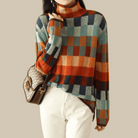 Moncelia Ravelyn Patchwork Check Turtleneck Sweater