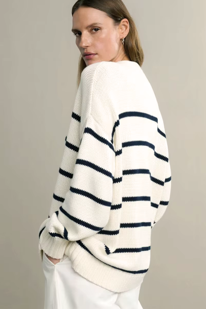 Moncelia Gaia Striped Button-Front Knit Cardigan