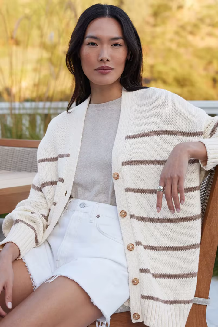Moncelia Gaia Striped Button-Front Knit Cardigan