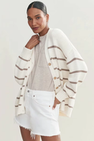 Moncelia Gaia Striped Button-Front Knit Cardigan
