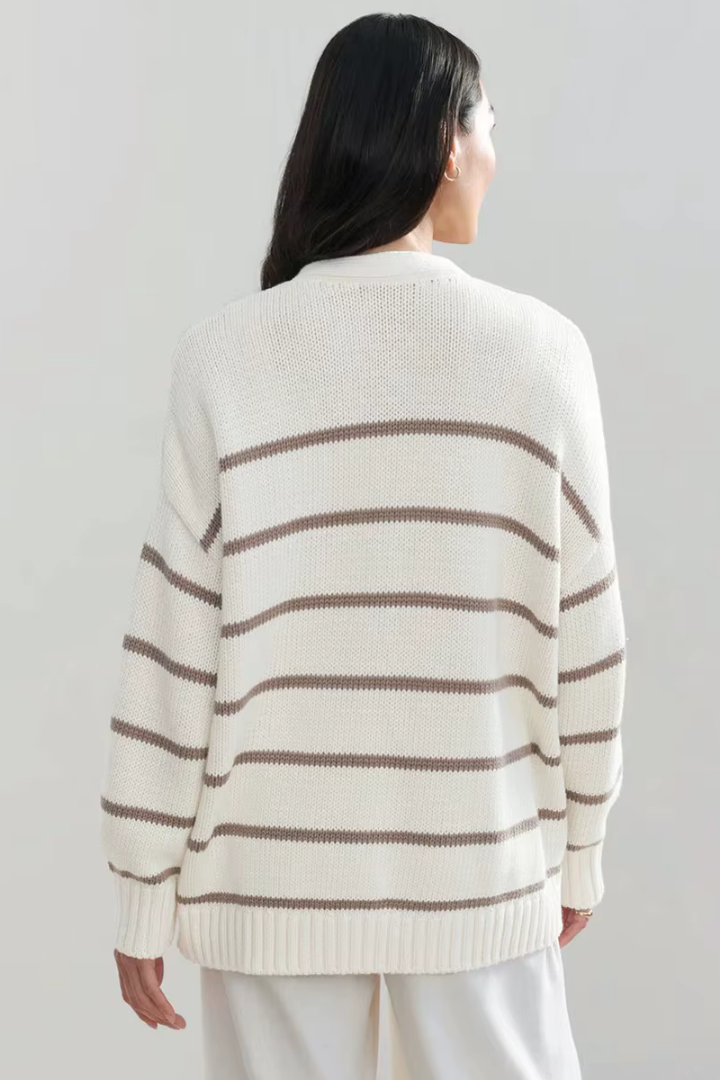 Moncelia Gaia Striped Button-Front Knit Cardigan