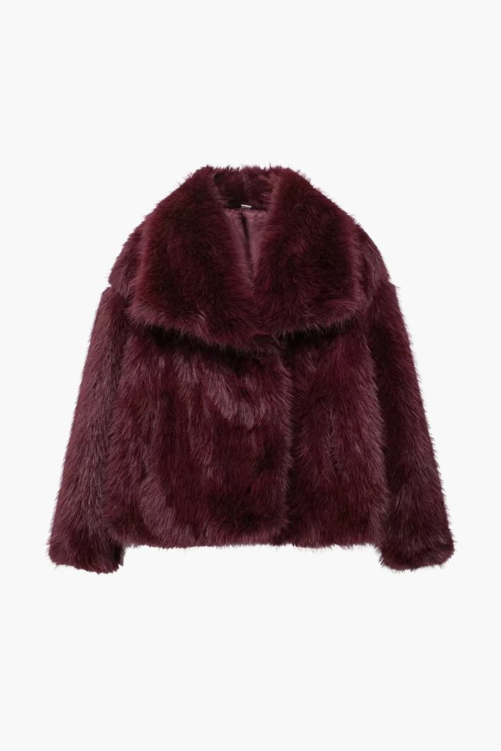 Moncelia Ebba Faux Fur Wide Collar Short Coat