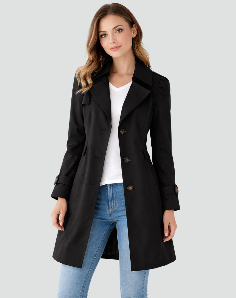 Moncelia Renata Double-Breasted Belted Trench Coat