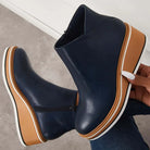 Moncelia Theodora Side-Zip Wedge Platform Ankle Boots
