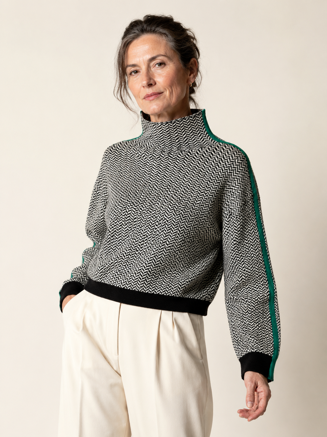 Moncelia Eugenie Chevron Stripe High Collar Sweater