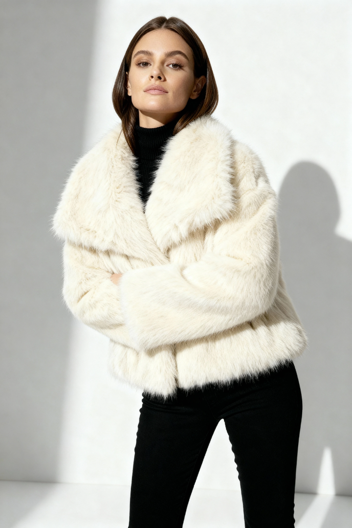 Moncelia Ebba Faux Fur Wide Collar Short Coat