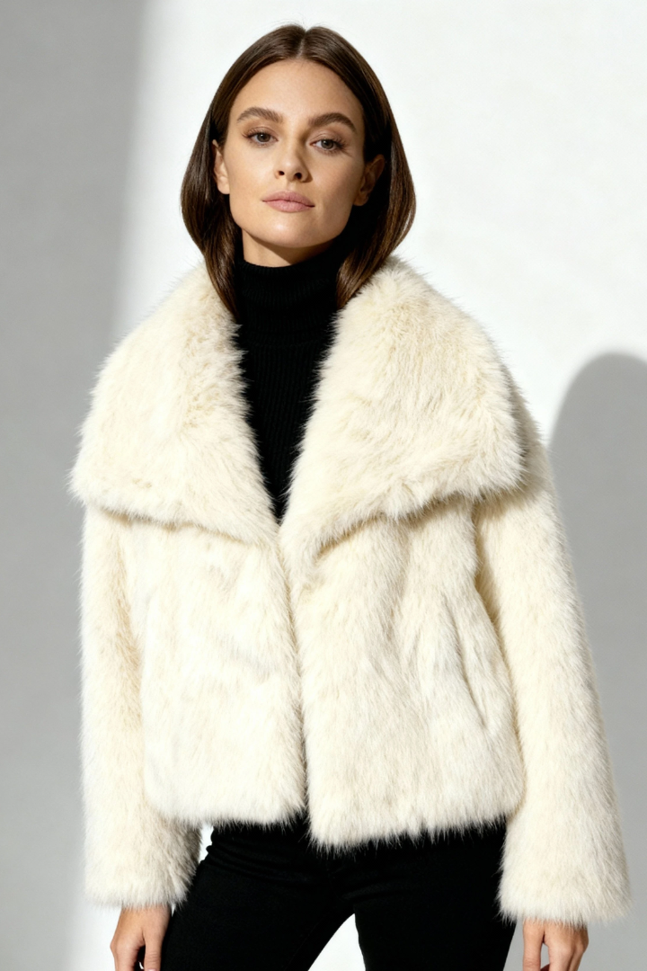 Moncelia Ebba Faux Fur Wide Collar Short Coat