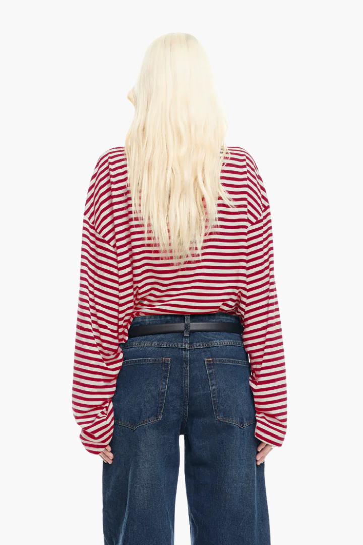 Moncelia Laelia Striped Boxy Long Sleeve Knit Top
