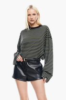 Moncelia Laelia Striped Boxy Long Sleeve Knit Top