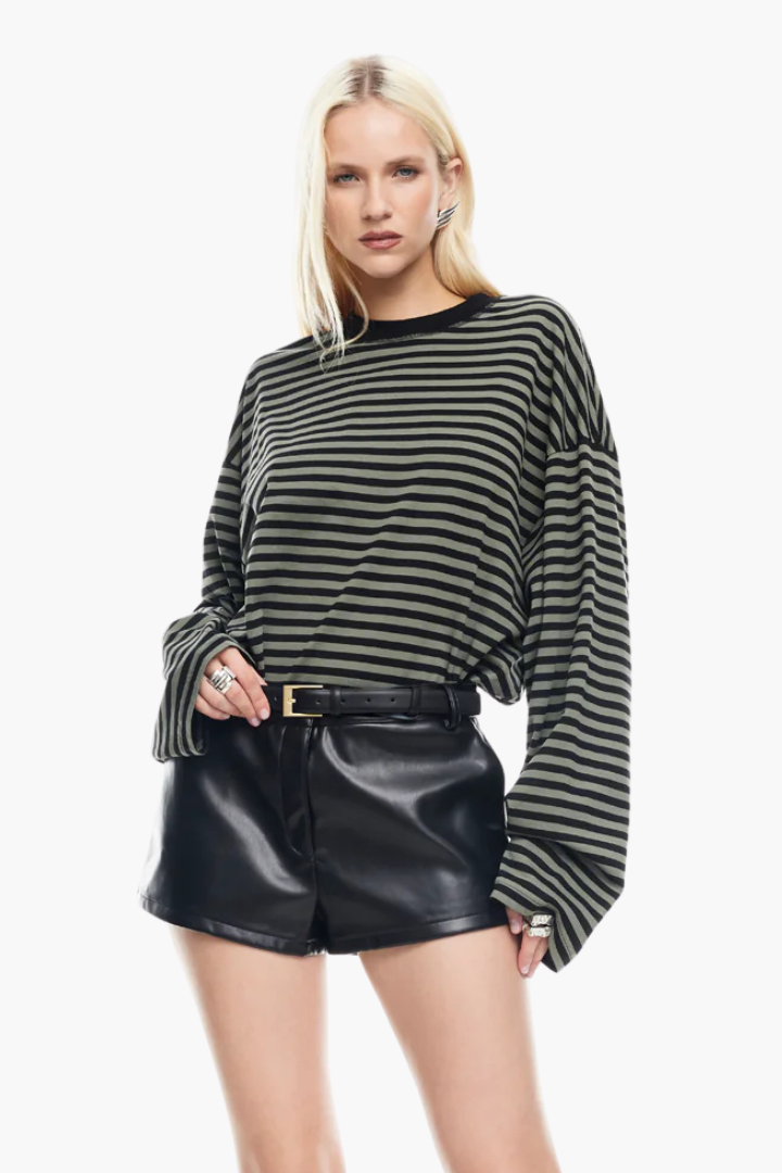 Moncelia Laelia Striped Boxy Long Sleeve Knit Top