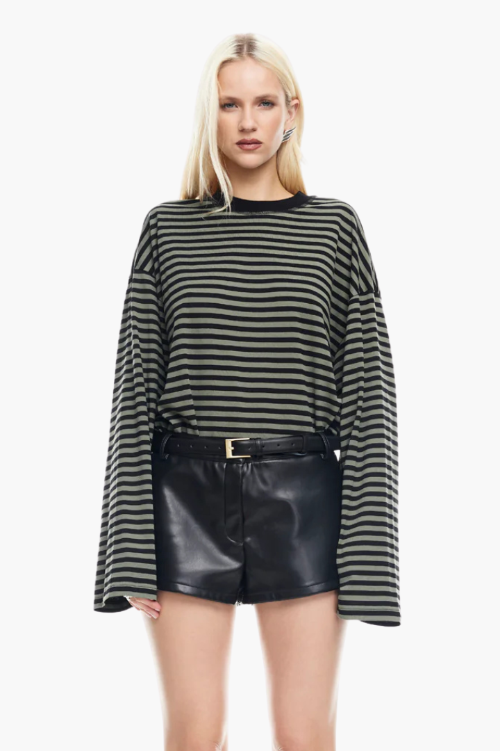 Moncelia Laelia Striped Boxy Long Sleeve Knit Top