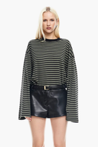 Moncelia Laelia Striped Boxy Long Sleeve Knit Top
