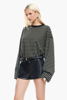 Moncelia Laelia Striped Boxy Long Sleeve Knit Top