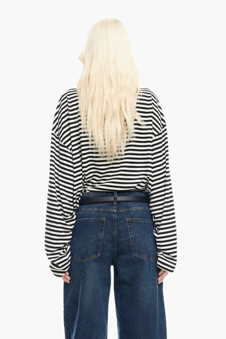 Moncelia Laelia Striped Boxy Long Sleeve Knit Top
