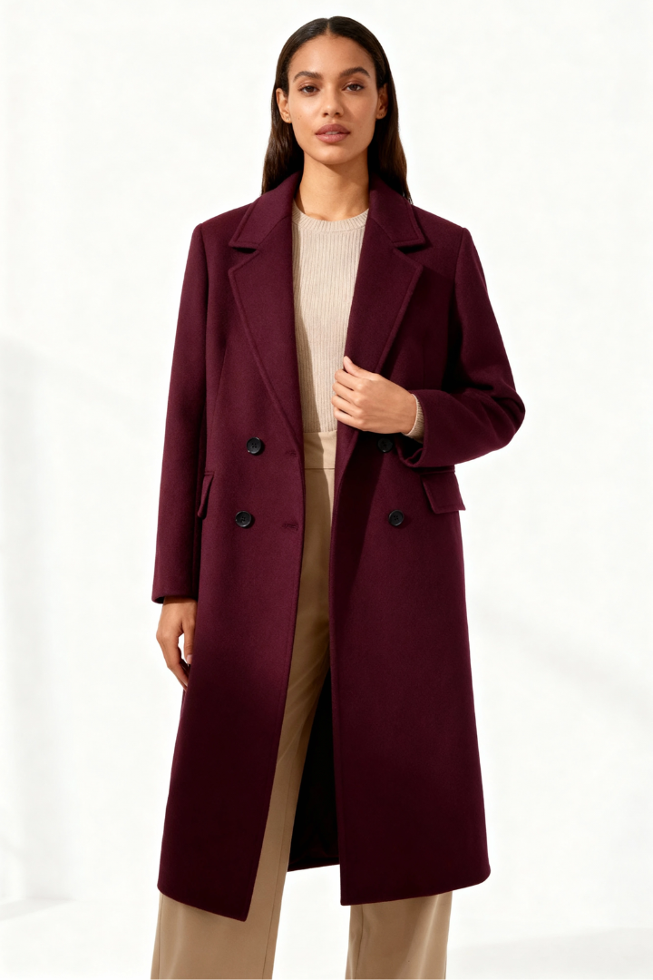 Moncelia Esme Double-Breasted Longline Wool-Blend Coat