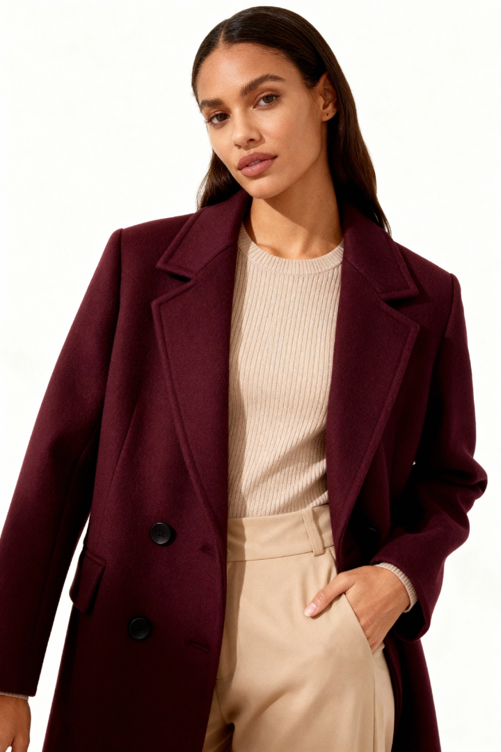 Moncelia Esme Double-Breasted Longline Wool-Blend Coat