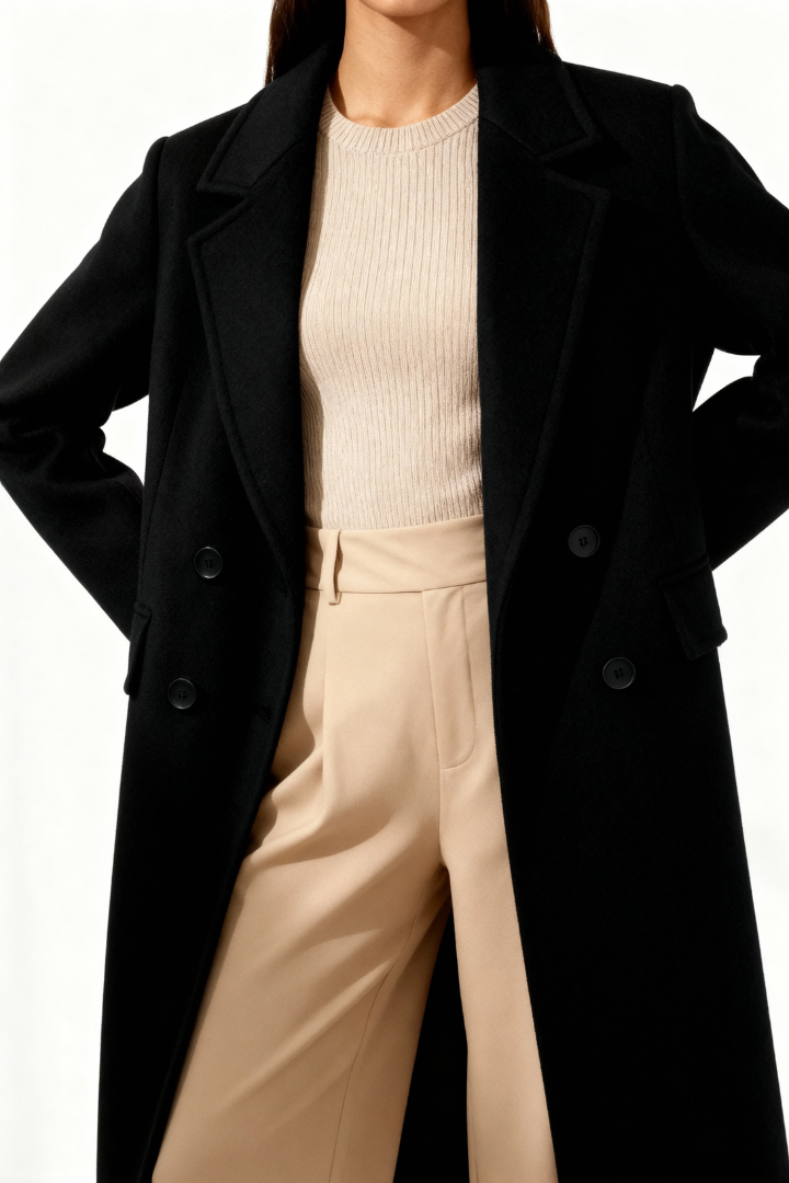 Moncelia Esme Double-Breasted Longline Wool-Blend Coat