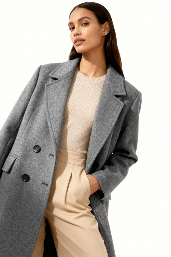 Moncelia Esme Double-Breasted Longline Wool-Blend Coat