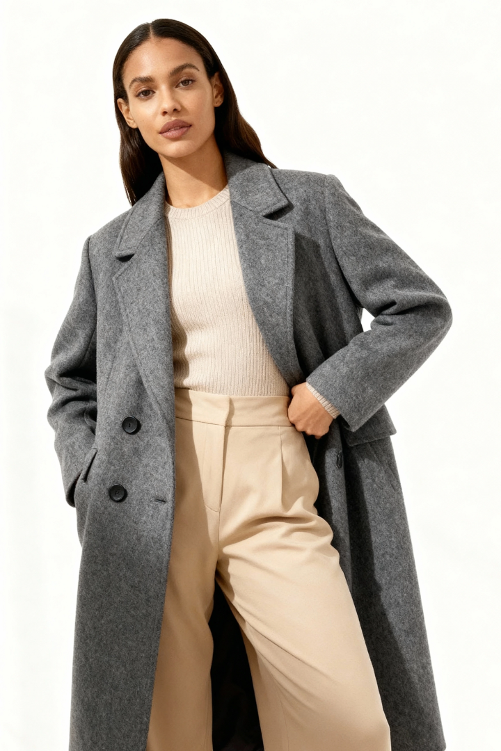 Moncelia Esme Double-Breasted Longline Wool-Blend Coat