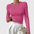 Moncelia Ottavia Seam-Detail Ribbed Long Sleeve Top