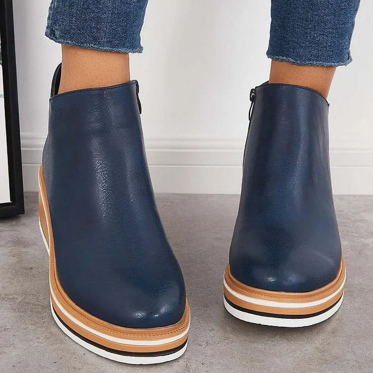 Moncelia Theodora Side-Zip Wedge Platform Ankle Boots