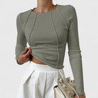 Moncelia Ottavia Seam-Detail Ribbed Long Sleeve Top