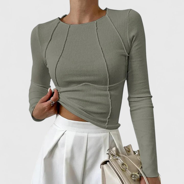 Moncelia Ottavia Seam-Detail Ribbed Long Sleeve Top