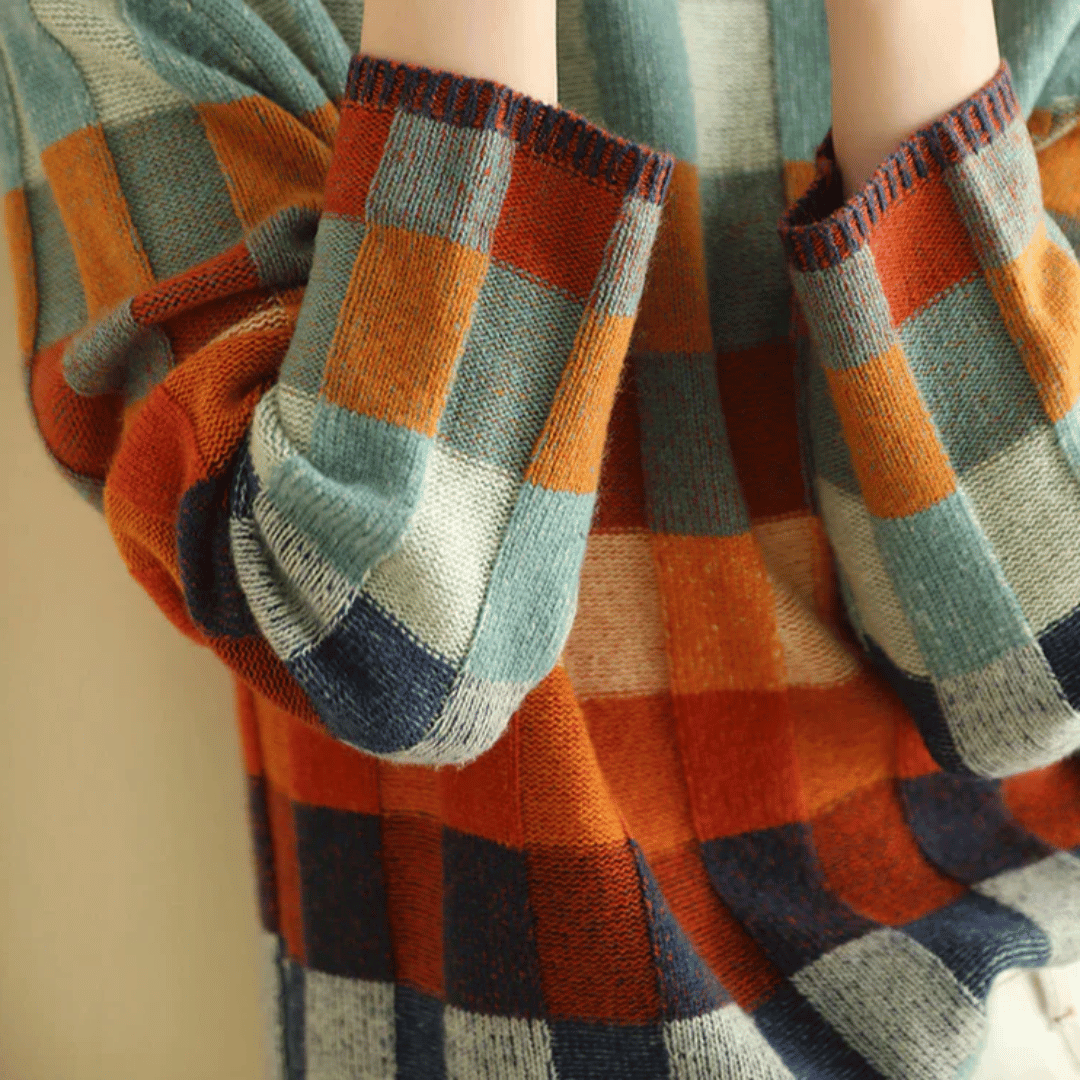 Moncelia Ravelyn Patchwork Check Turtleneck Sweater