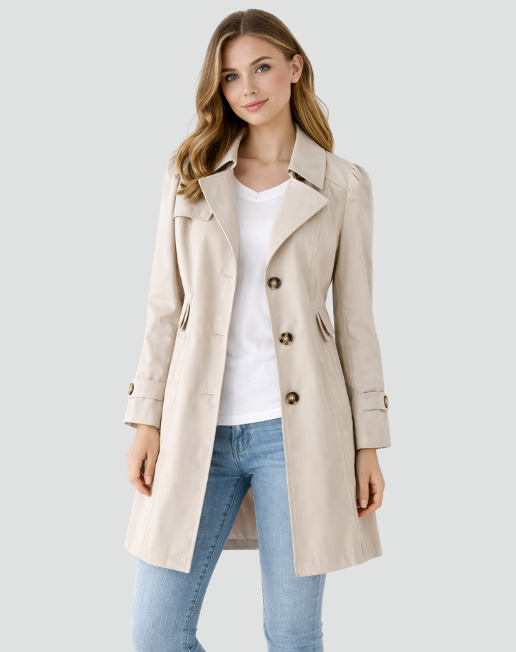 Moncelia Renata Double-Breasted Belted Trench Coat