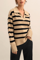 Moncelia Axelle Striped Collared V-Neck Sweater