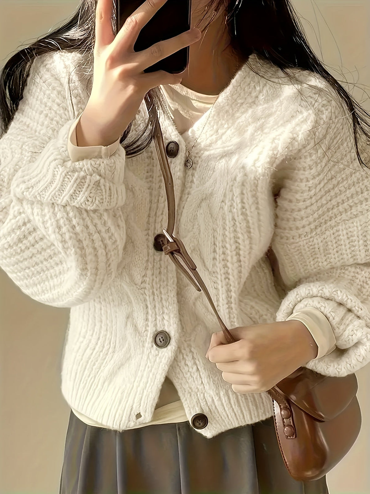 Moncelia Tyra Chunky Cable Knit Button Cardigan