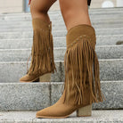 Moncelia Mira Fringe Trim Mid-Calf Western Boots