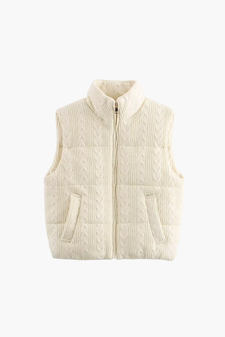 Moncelia Vigdis Cable-Knit Quilted Puffer Vest