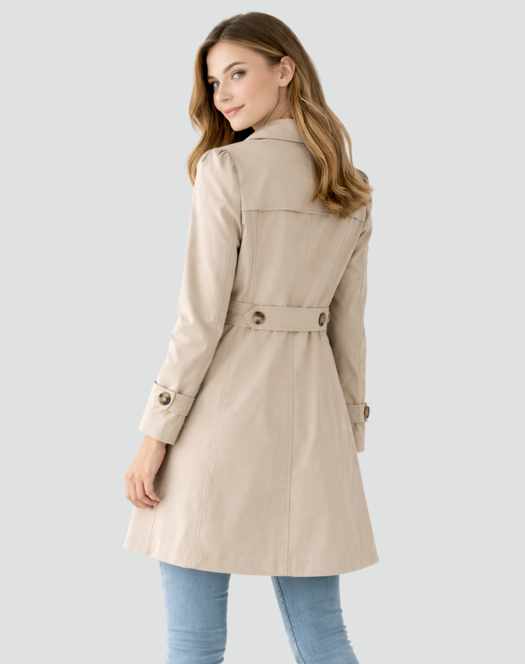 Moncelia Renata Double-Breasted Belted Trench Coat