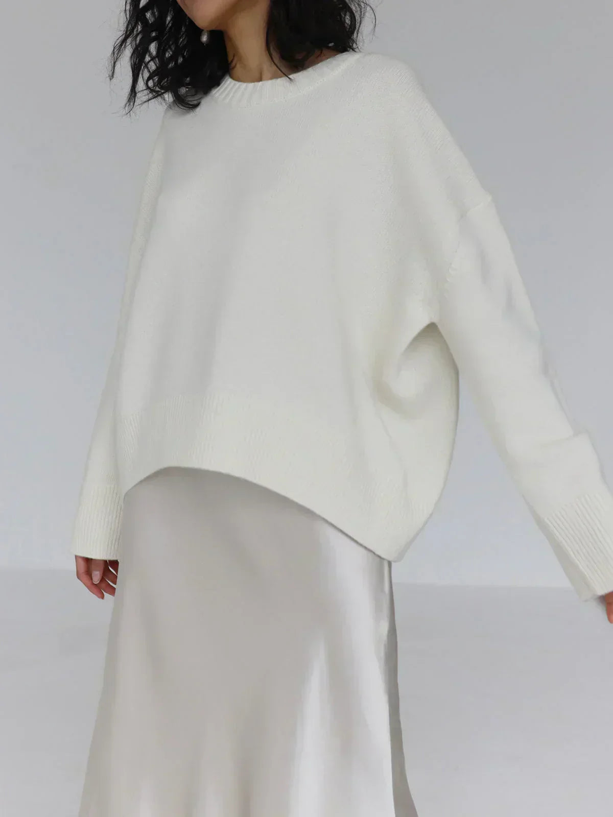 Moncelia Jeanne Oversized Ribbed-Hem Knit Sweater