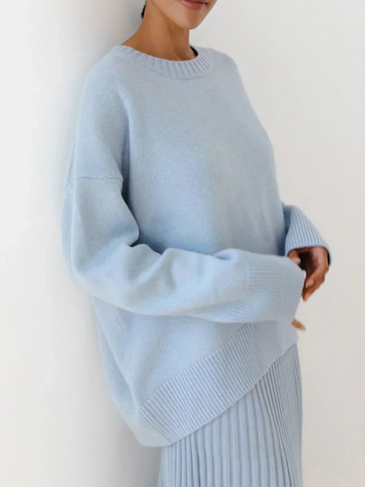 Moncelia Jeanne Oversized Ribbed-Hem Knit Sweater