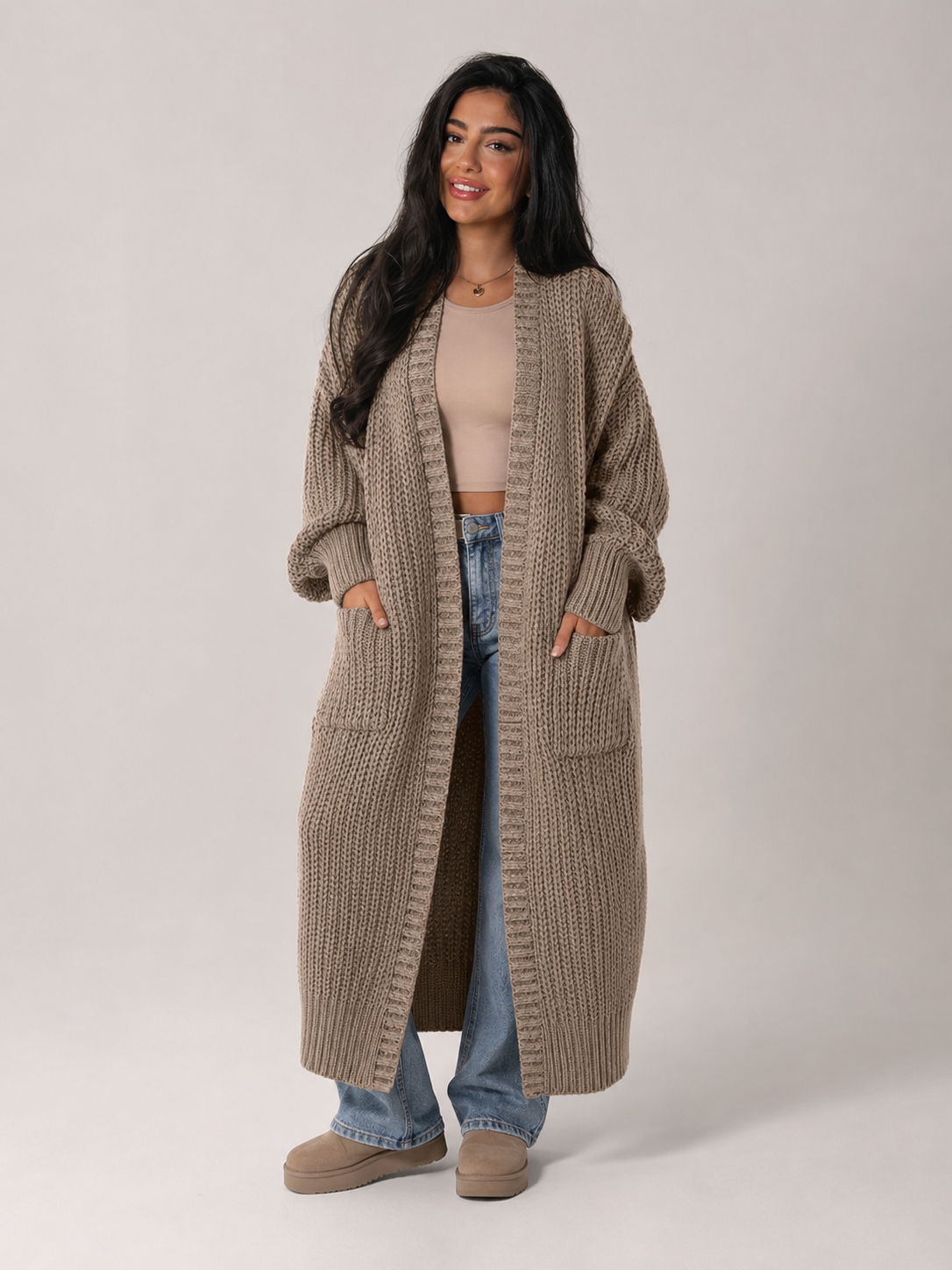 Moncelia Ottilie Chunky Knit Open-Front Duster Cardigan