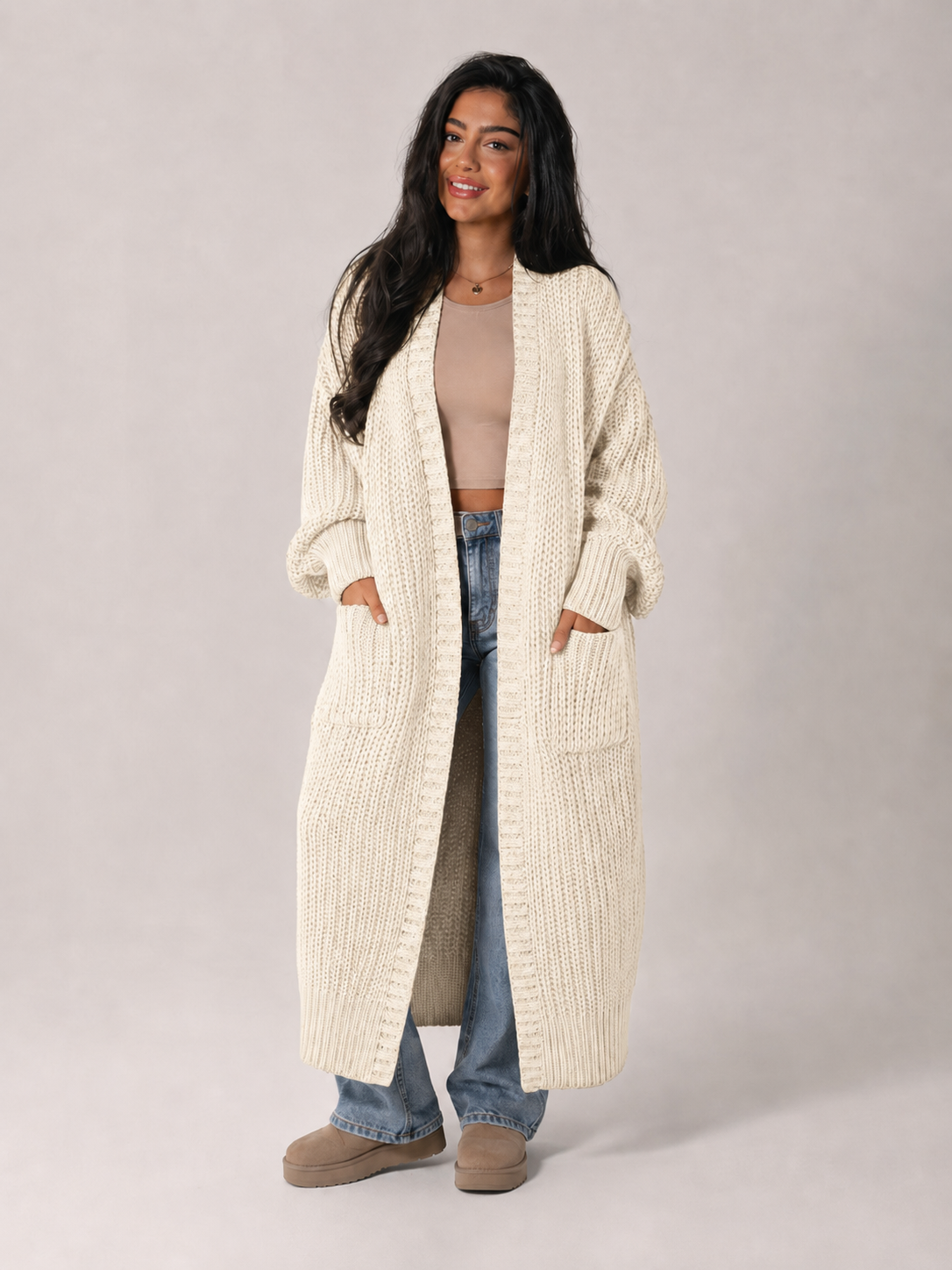 Moncelia Ottilie Chunky Knit Open-Front Duster Cardigan