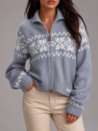 Moncelia Ariane Fair Isle Zip-Front Knit Cardigan