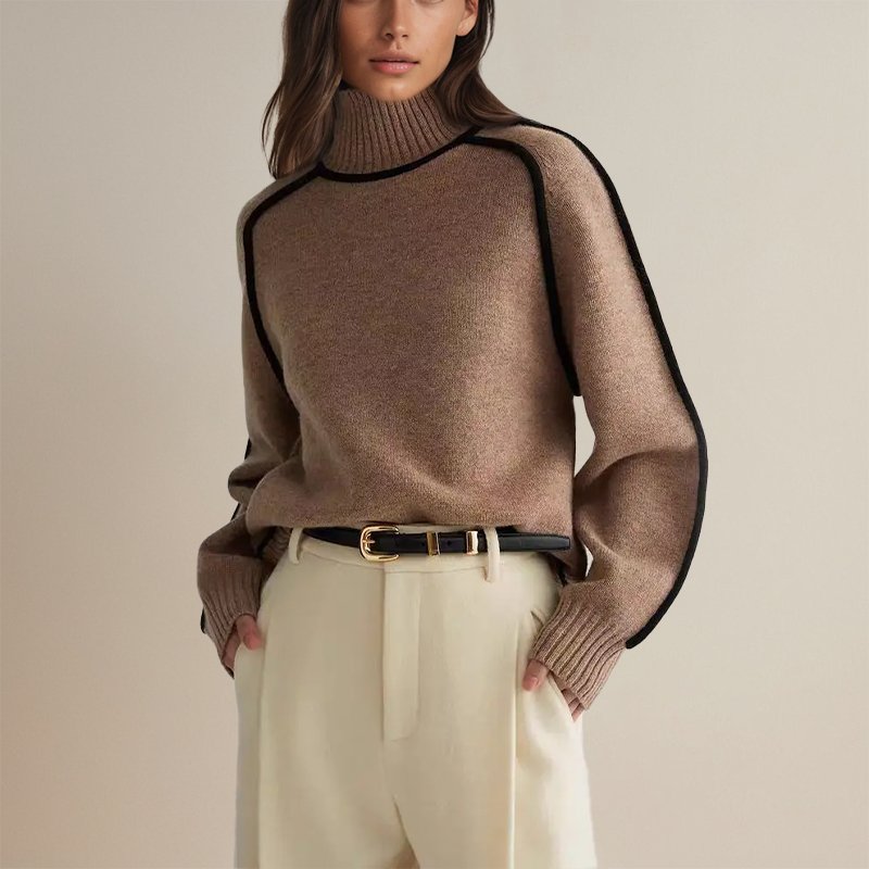 Moncelia Ornella Contrast Piping Turtleneck Sweater