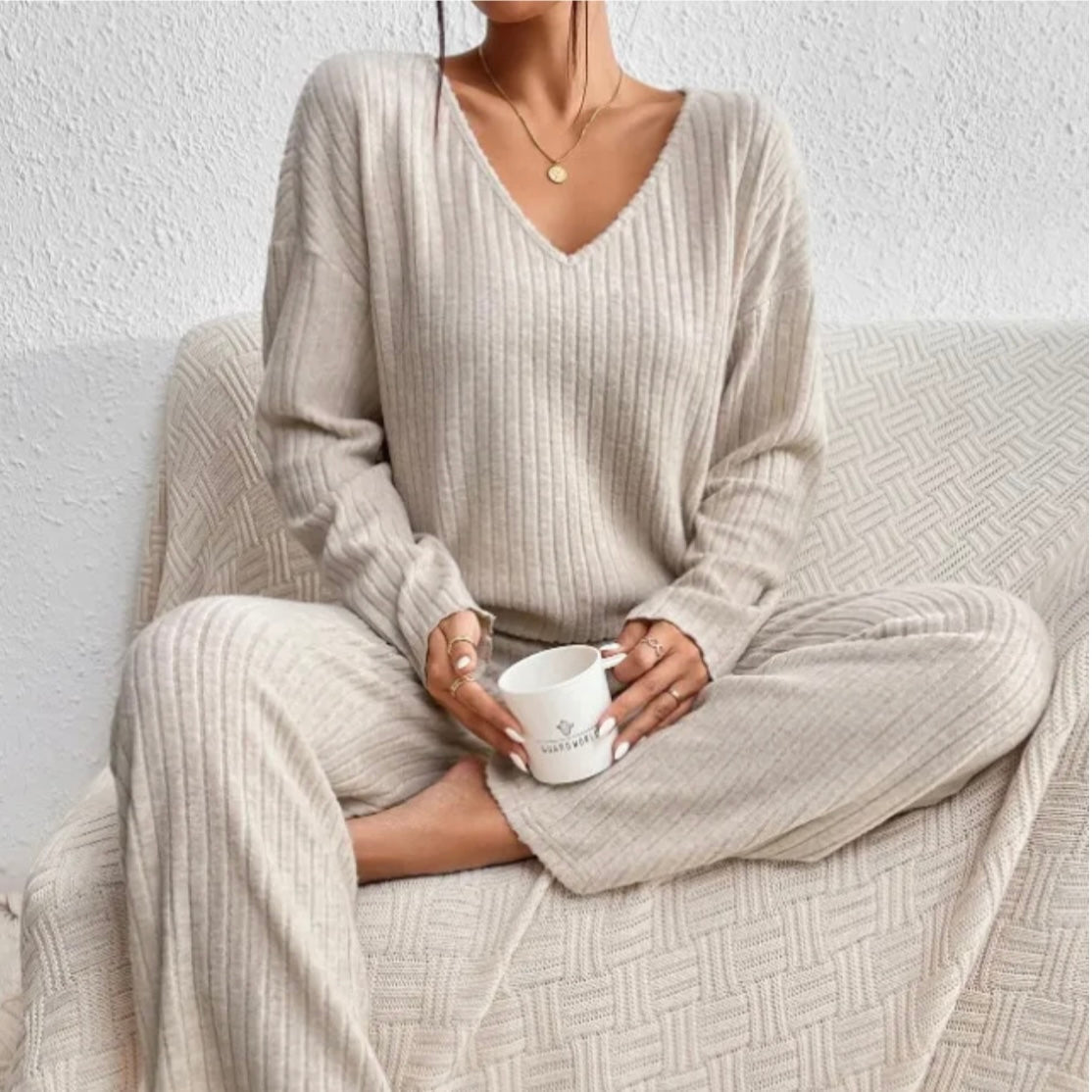 Moncelia Esra Ribbed Knit Wide-Leg Lounge Set