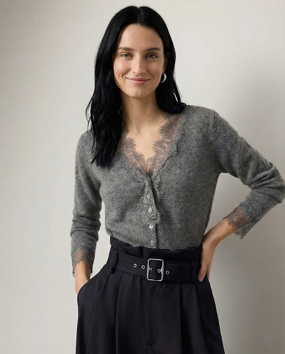 Moncelia Amelia Cashmere-Blend Lace Cardigan